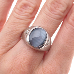 Dason 925 Sterling Silver Vintage Real Diamond & Cat's Eye Ring Size 10