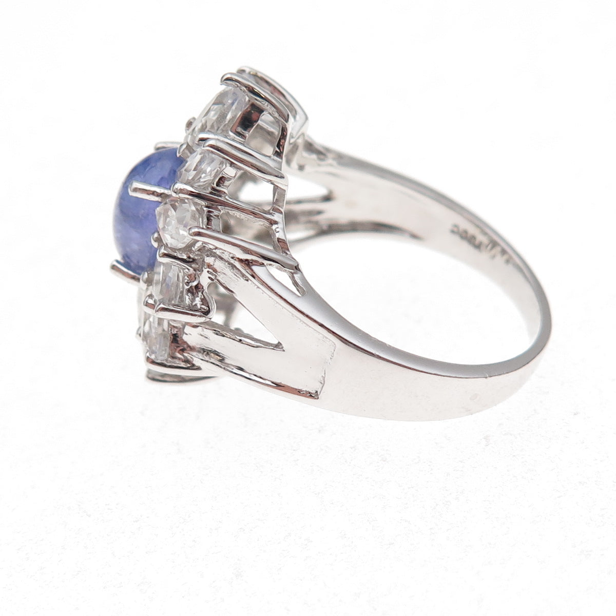 925 Sterling Silver Real Tanzanite & White Topaz Floral Ring Size 8