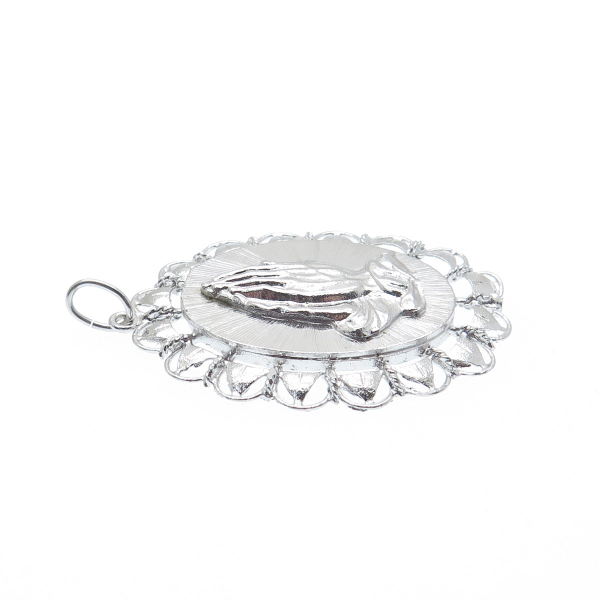 ART'S ELEGANCE 925 Sterling Silver Vintage Hands In Prayer Religious Pendant