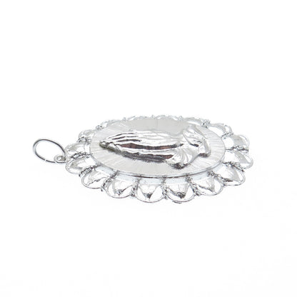 ART'S ELEGANCE 925 Sterling Silver Vintage Hands In Prayer Religious Pendant