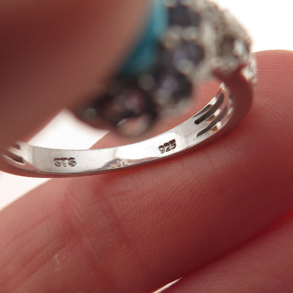 Chuck Clemency 925 Sterling Silver Real Turquoise & Tanzanite Ring Size 8.25