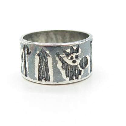 SAC SILVER 925 Sterling Silver Vintage Dublin 1991 Ethnic Band Ring Size 7.5