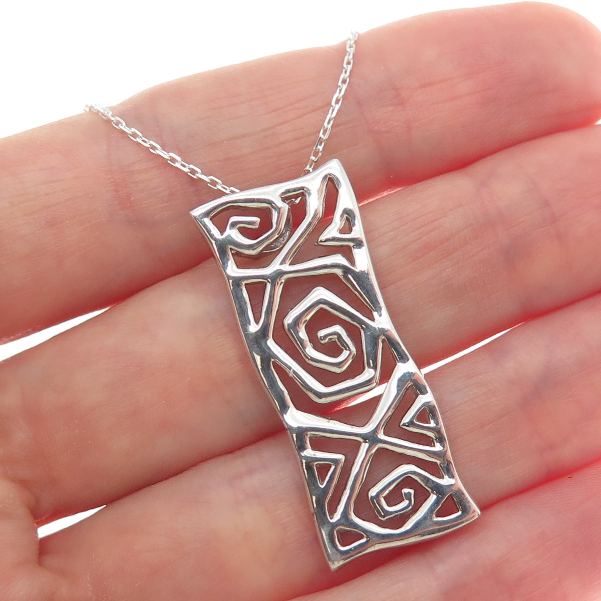 925 Sterling Silver Modernist Spiral Bar Cable Chain Necklace 18"