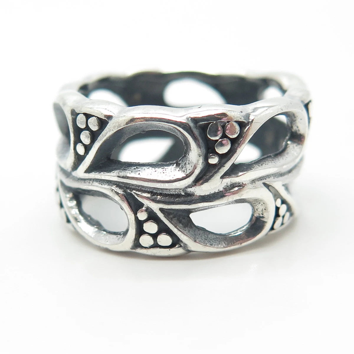 925 Sterling Silver Vintage Leaf Band Ring Size 8