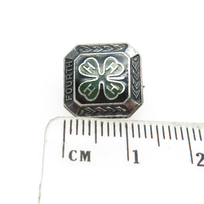 925 Sterling Silver Vintage 4-H Club 4th Year Membership Achievement Pin Brooch