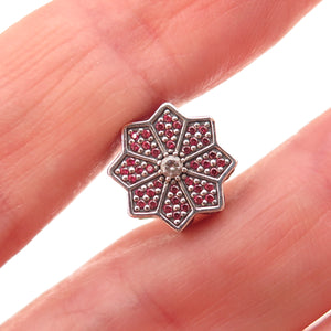 Pandora 925 Sterling Silver 2016 Red & White C Z Poinsettia Slide Bead Charm