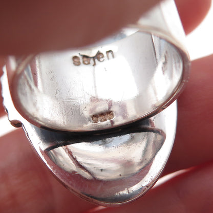 Sajen Sterling Silver Vintage Onyx & Tourmaline Goddess Adjustable Ring Size 8.5