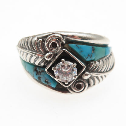 Carolyn Pollack Old Pawn Sterling Vintage Turquoise C Z Feather Ring Size 12.75