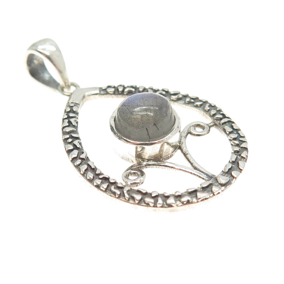 925 Sterling Silver Vintage Real Moonstone Gem Drop Pendant