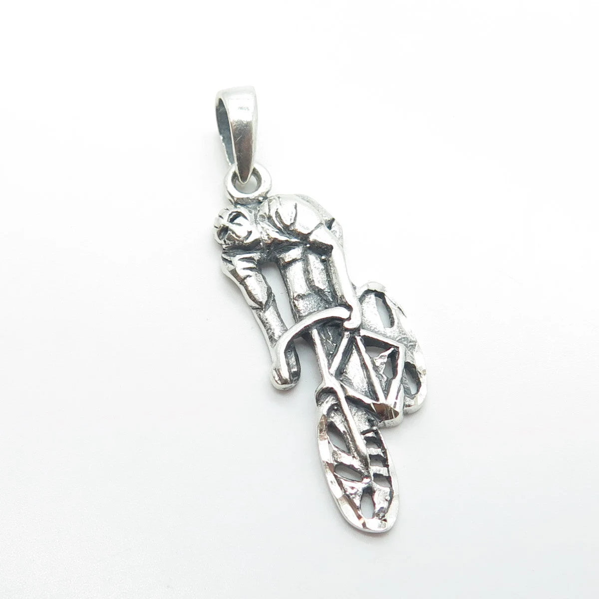 925 Sterling Silver Vintage Bicyclist Pendant
