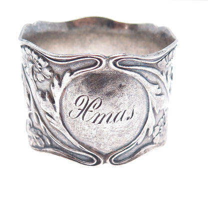 GORHAM Sterling Silver Antique 1906 Engraved Flower Oxidized Napkin Ring Holder