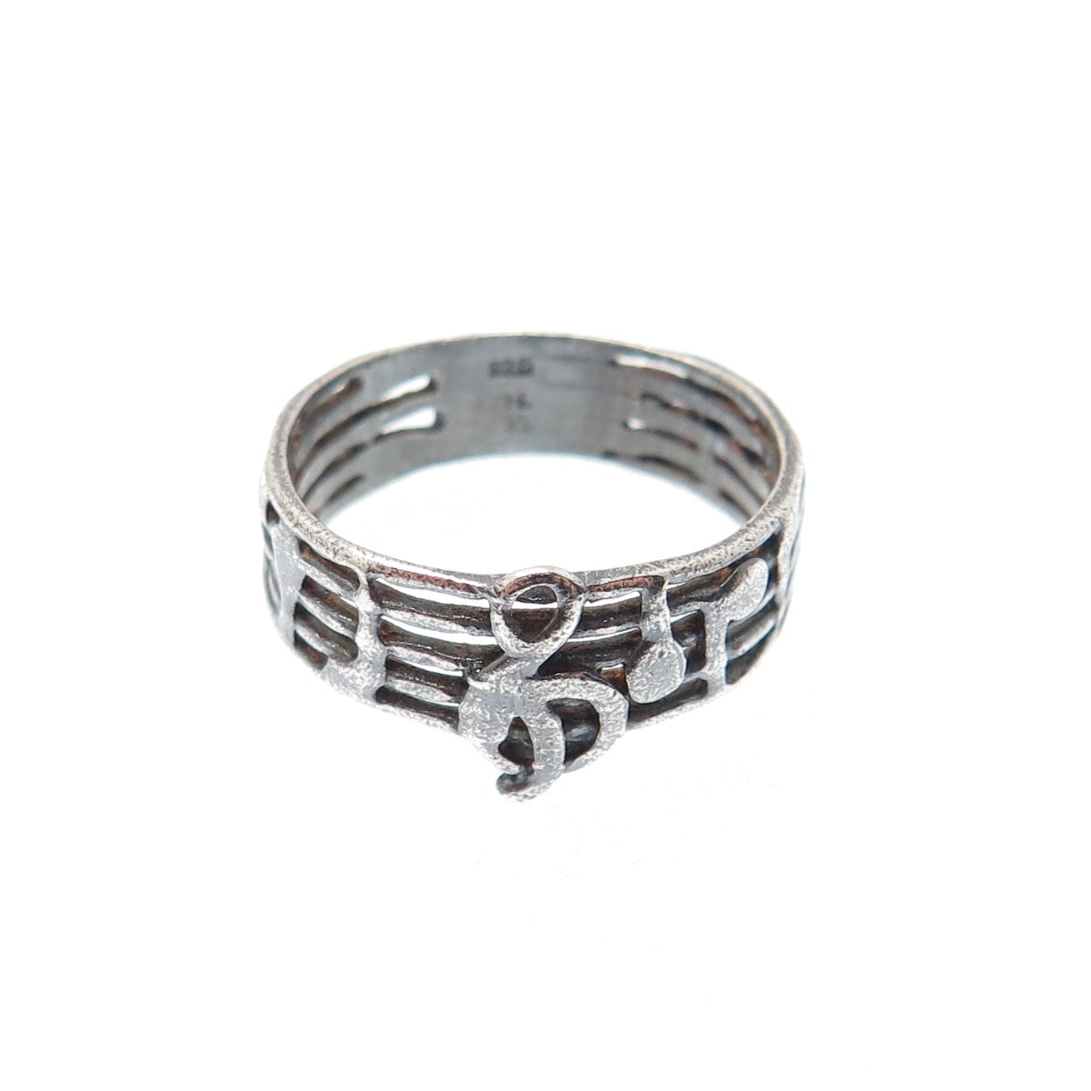 925 Sterling Silver Vintage Treble Clef Music Note Oxidized Band Ring Size 6