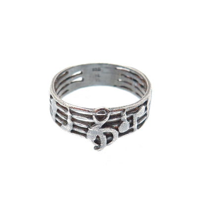 925 Sterling Silver Vintage Treble Clef Music Note Oxidized Band Ring Size 6