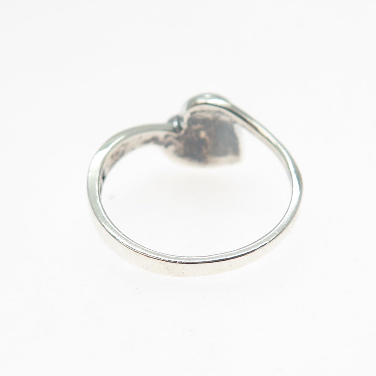 925 Sterling Silver Vintage Real Black Onyx Modernist Heart Ring Size 8