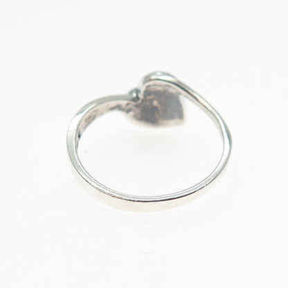 925 Sterling Silver Vintage Real Black Onyx Modernist Heart Ring Size 8