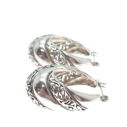 JEZLAINE 925 Sterling Silver Vintage Oxidized Ornate Heart Hoop Earrings