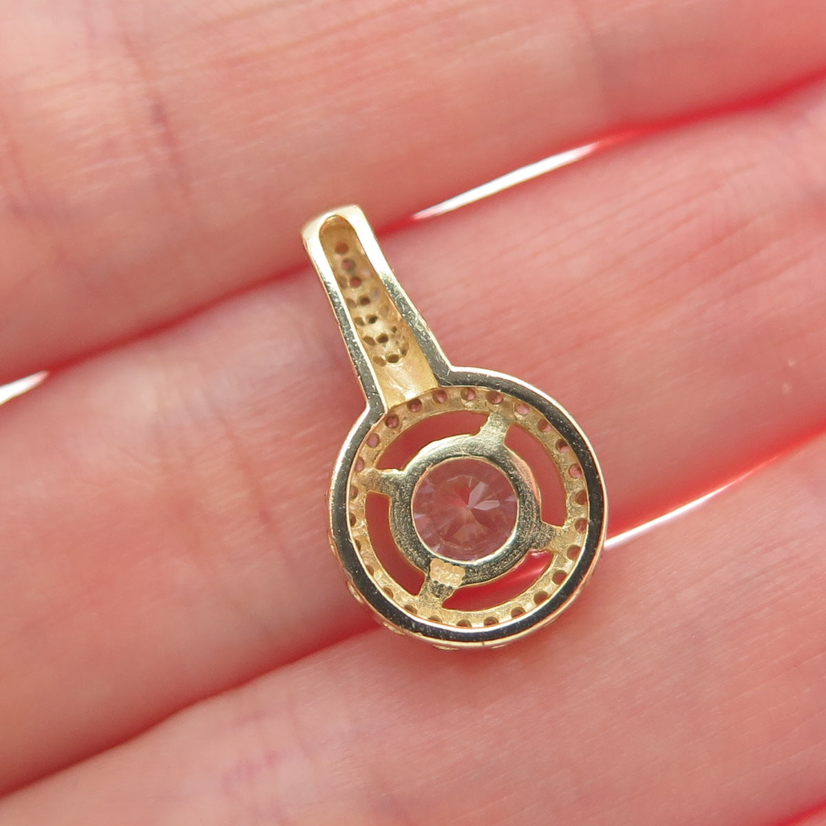 925 Sterling Silver Gold Plated Round-Cut C Z Minimalist Charm Slide Pendant