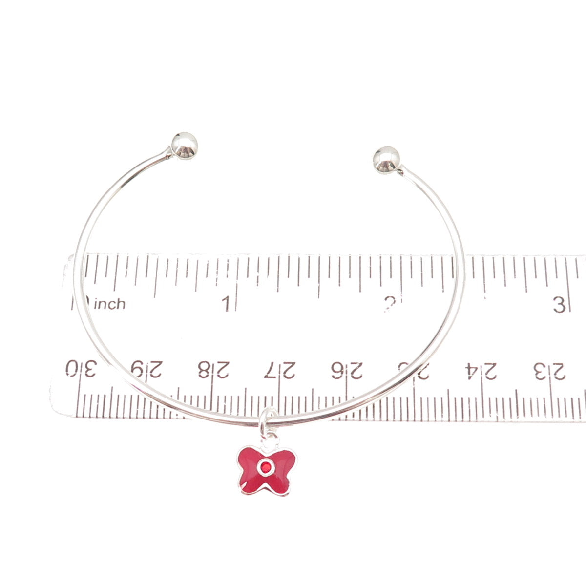 925 Sterling Silver Red Enamel & Crystal Butterfly Adjustable Cuff Bracelet 6"