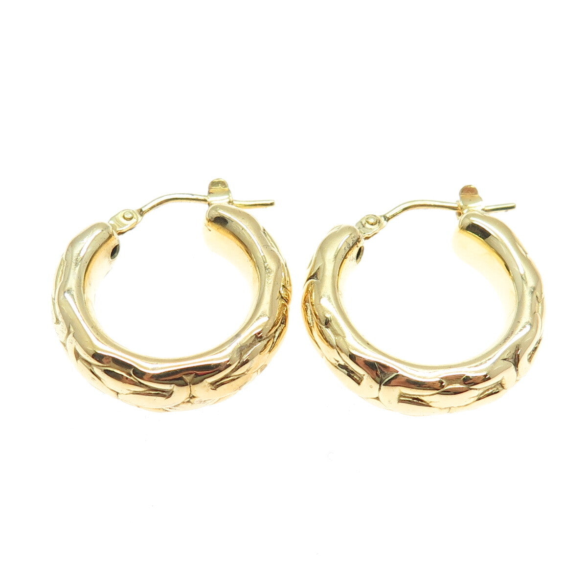 925 Sterling Silver Gold Plated Ornate Hoop Earrings