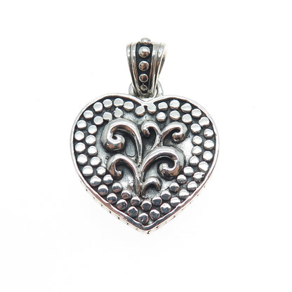 KEN CRAFTS 925 Sterling Silver Vintage Floral Heart Oxidized Charm Pendant