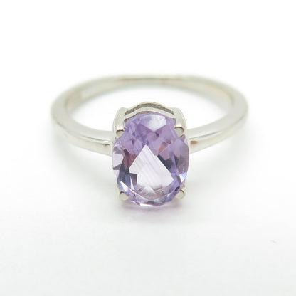 DAZZLERS 925 Sterling Silver Real Amethyst Gemstone Ring Size 5