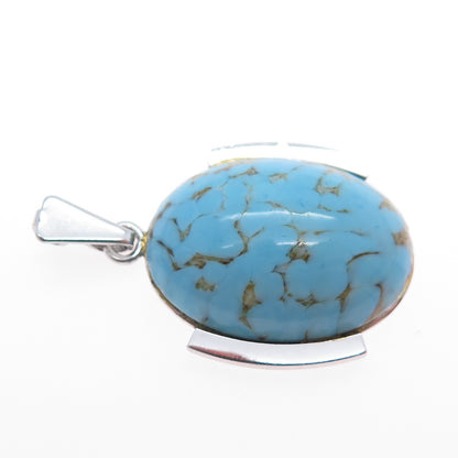 DANECRAFT 925 Sterling Silver Vintage Faux Turquoise Modernist Charm Pendant