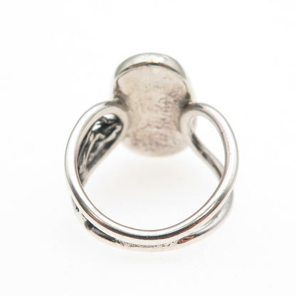 925 Sterling Silver Vintage Real Amber Modernist Oxidized Ring Size 6.5