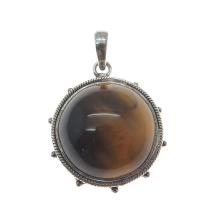 DOUG PAULUS 925 Sterling Silver Vintage Real Tiger Eye Oxidized Charm Pendant