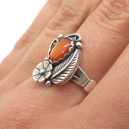 WHEELER MFG CO Old Pawn Sterling Silver Vintage MOP Flower Feather Ring Size 7.5