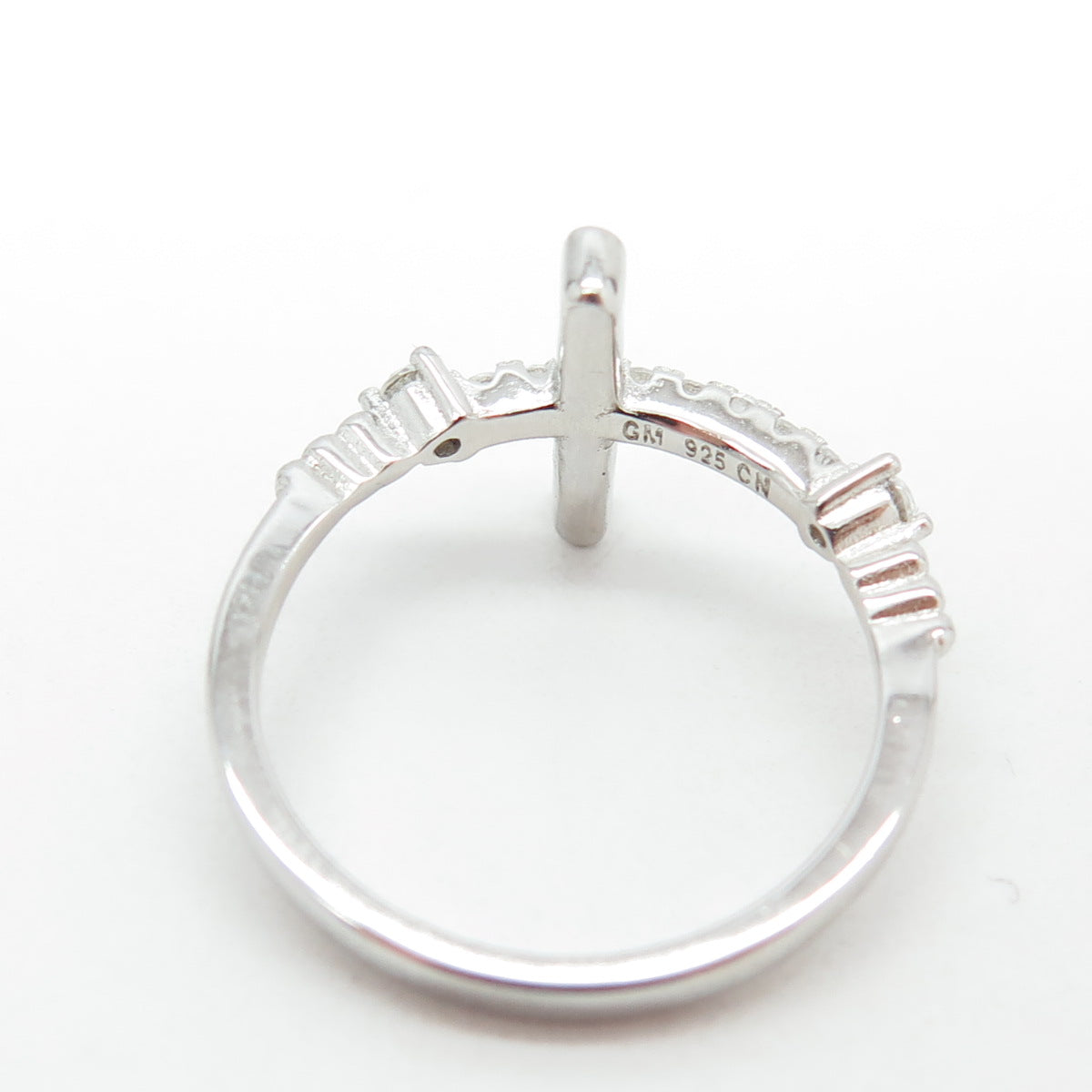 925 Sterling Silver Pave C Z Cross Ring Size 7