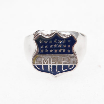 925 Sterling Silver Antique Art Deco Enamel Club Sport Emelec Ring Size 8