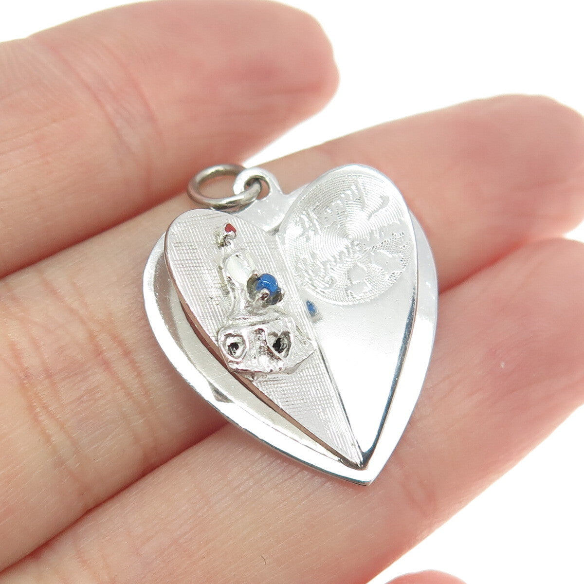 925 Sterling Silver Antique Art Deco M&M Enamel Glass Happy Anniversary Pendant