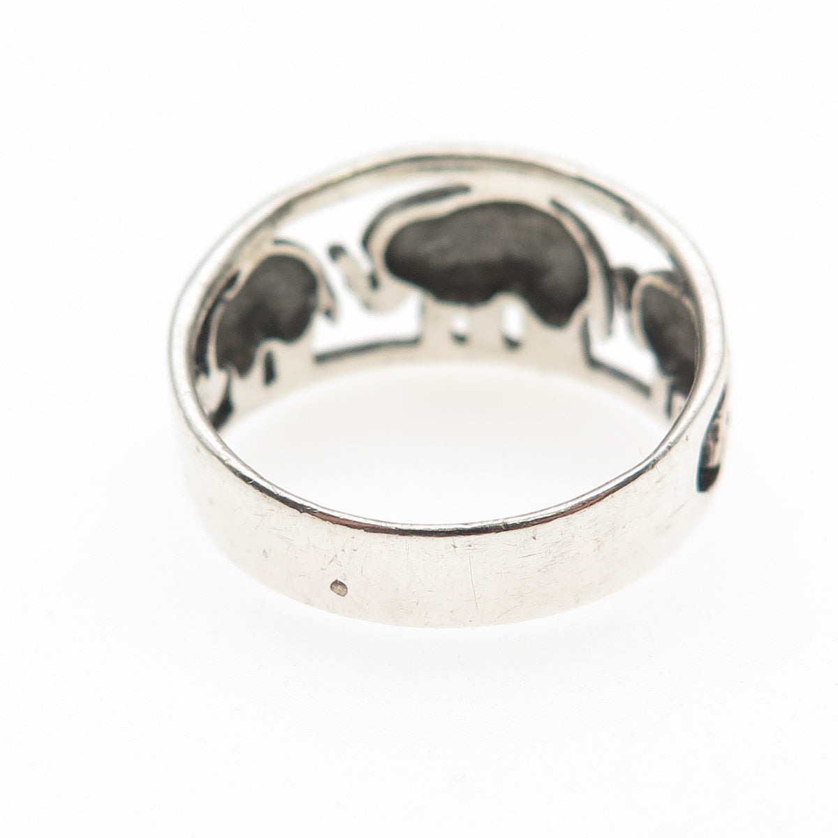 925 Sterling Silver Vintage Elephant Family Oxidized Ring Size 9