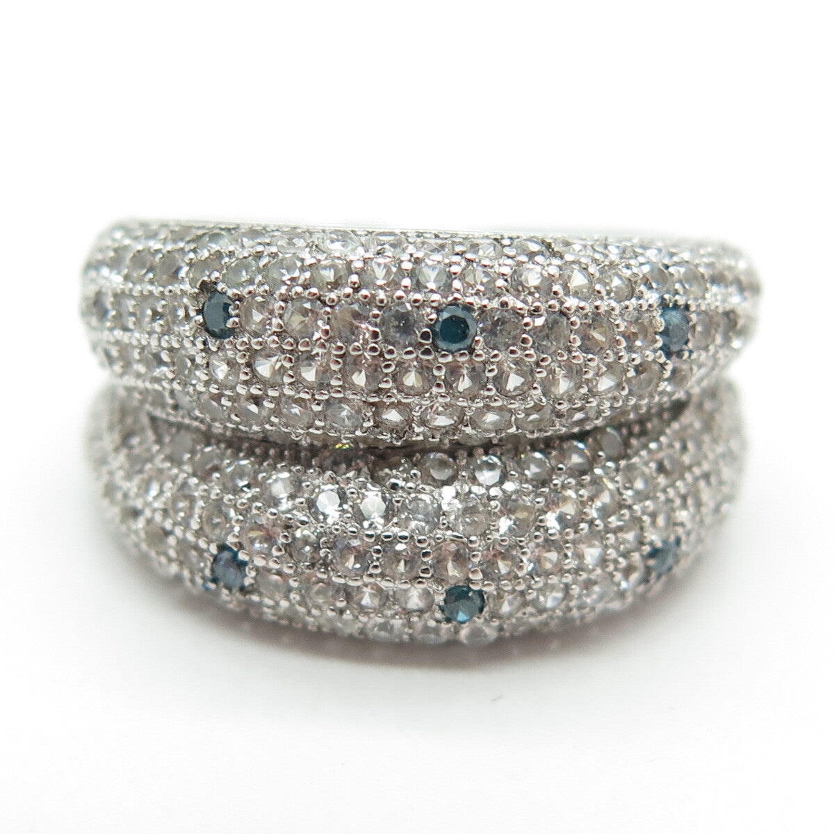 925 Sterling Silver Real Blue Diamond & White Topaz Gemstone Ring Size 7