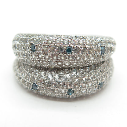 925 Sterling Silver Real Blue Diamond & White Topaz Gemstone Ring Size 7
