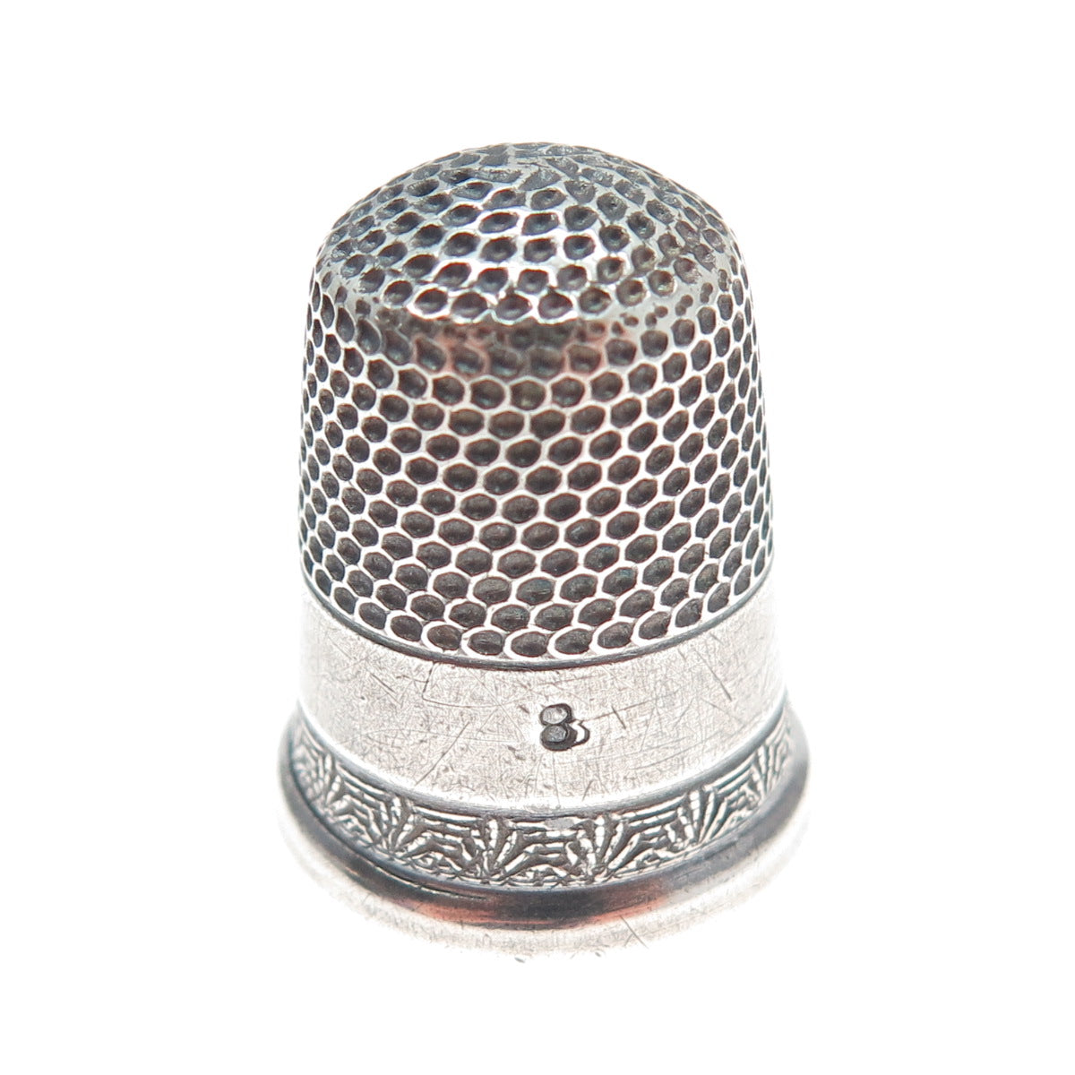 925 Sterling Silver Antique Art Deco Engraved Sewing Thimble Size 8