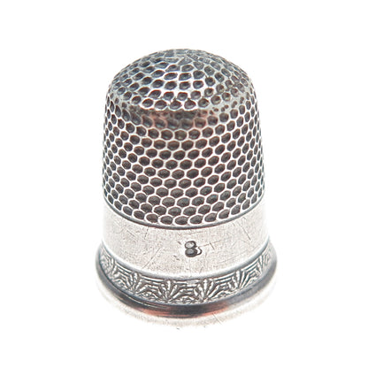 925 Sterling Silver Antique Art Deco Engraved Sewing Thimble Size 8