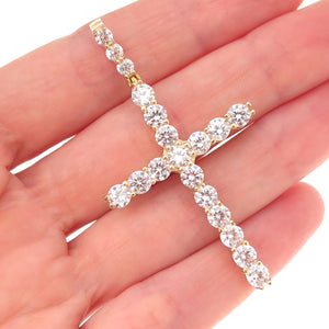 925 Sterling Silver Gold Plated Round-Cut C Z Cross Pendant