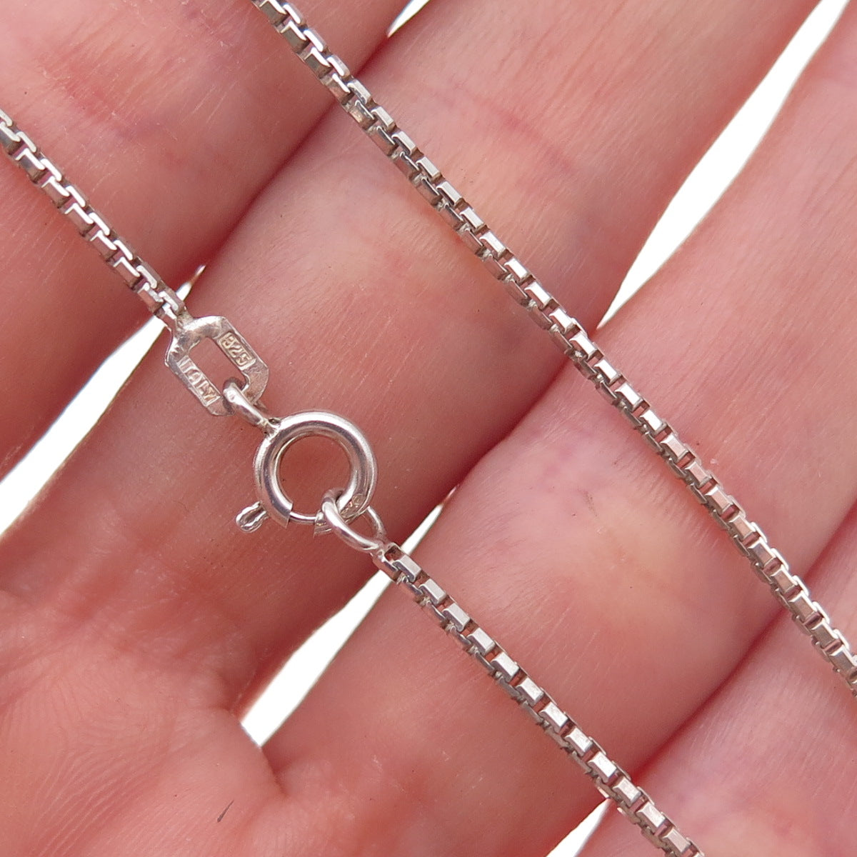 925 Sterling Silver Vintage Italy Round Box Chain Necklace 18"