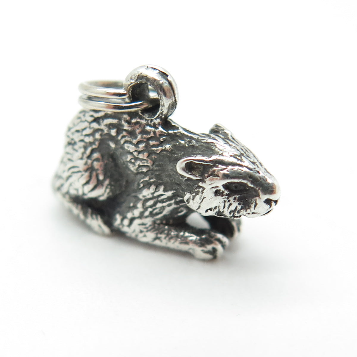 925 Sterling Silver Vintage Beaver Oxidized Minimalist 3D Charm Pendant