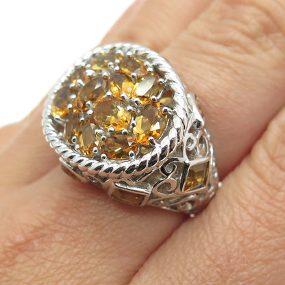 FADI 925 Sterling Silver Real Oval-Cut Citrine Cluster Ring Size 7.25