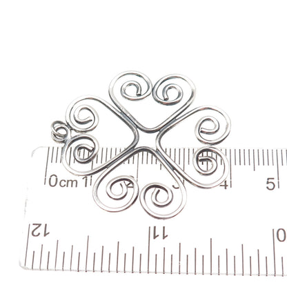 925 Sterling Silver Vintage Heart Clover Good Luck Oxidized Charm Pendant