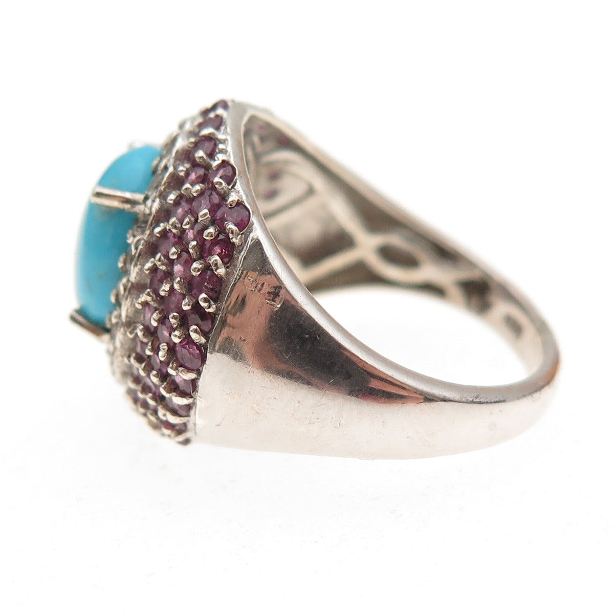 Chuck Clemency 925 Sterling Silver Real Turquoise Amethyst Topaz Ring Size 8.25
