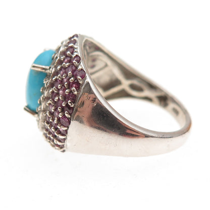 Chuck Clemency 925 Sterling Silver Real Turquoise Amethyst Topaz Ring Size 8.25