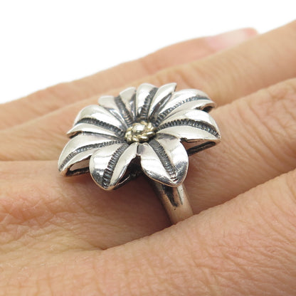 AE ART'S ELEGANCE 925 Sterling Silver 2-Tone Vintage Flower Ring Size 7.25