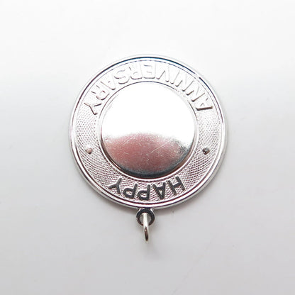 925 Sterling Silver Vintage Elco Happy Anniversary Round Medal Pendant