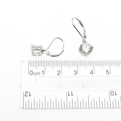 925 Sterling Silver Round-Cut C Z Dangle Earrings