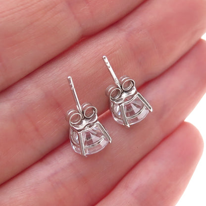 925 Sterling Silver Round-Cut C Z Stud Earrings