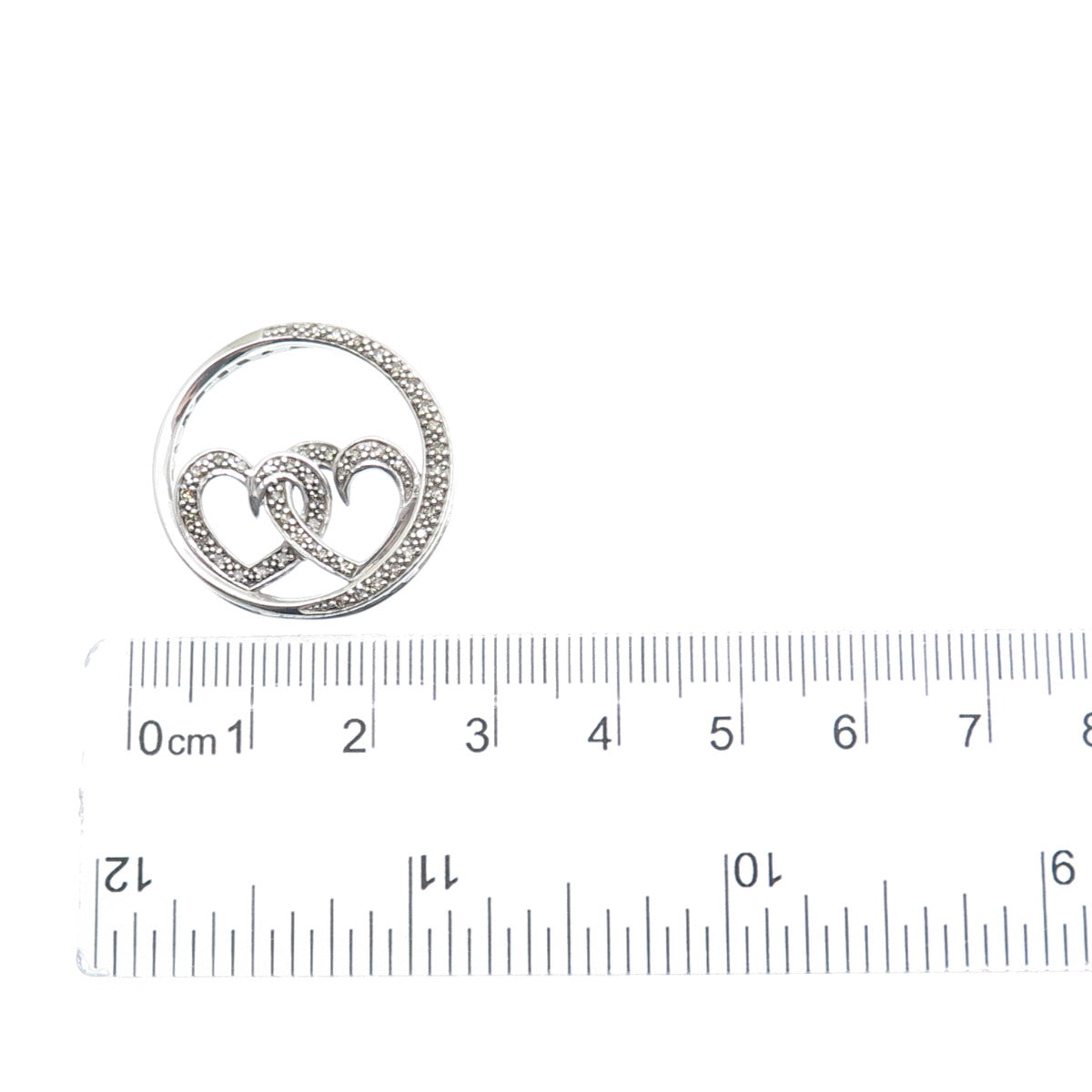 925 Sterling Silver Real Round-Cut Diamond Interlocked Heart Slide Pendant