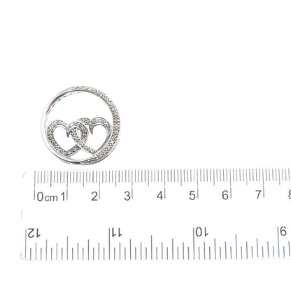 925 Sterling Silver Real Round-Cut Diamond Interlocked Heart Slide Pendant
